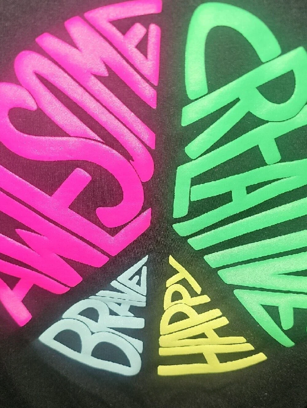 Justice Black Tee with Neon Pink Green Blue Yellow Puffy Peace Graphic Size 10